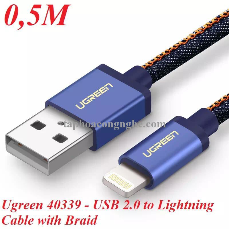 Ugreen 40339 0.5M màu Xanh Cáp Lightning sạc + truyền dữ liệu cho iPhone US199 30040339